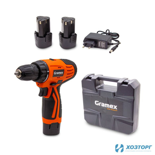  Дрель аккумуляторная Gramex HCD-12-2 (12В, пат-10мм, 2 скорости, аккум Li-Ion 2,0 А/ч) кейс, 2 акк (1/10) Уценка 35