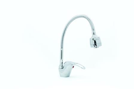 Смеситель д/к DORON D4328  шаровый, хром, излив гофрированный, п/г, без подводки (1/10) Уценка 20