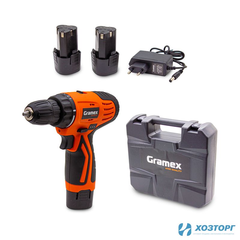  Дрель аккумуляторная Gramex HCD-12-2 (12В, пат-10мм, 2 скорости, аккум Li-Ion 2,0 А/ч) кейс, 2 акк (1/10) Уценка 35
