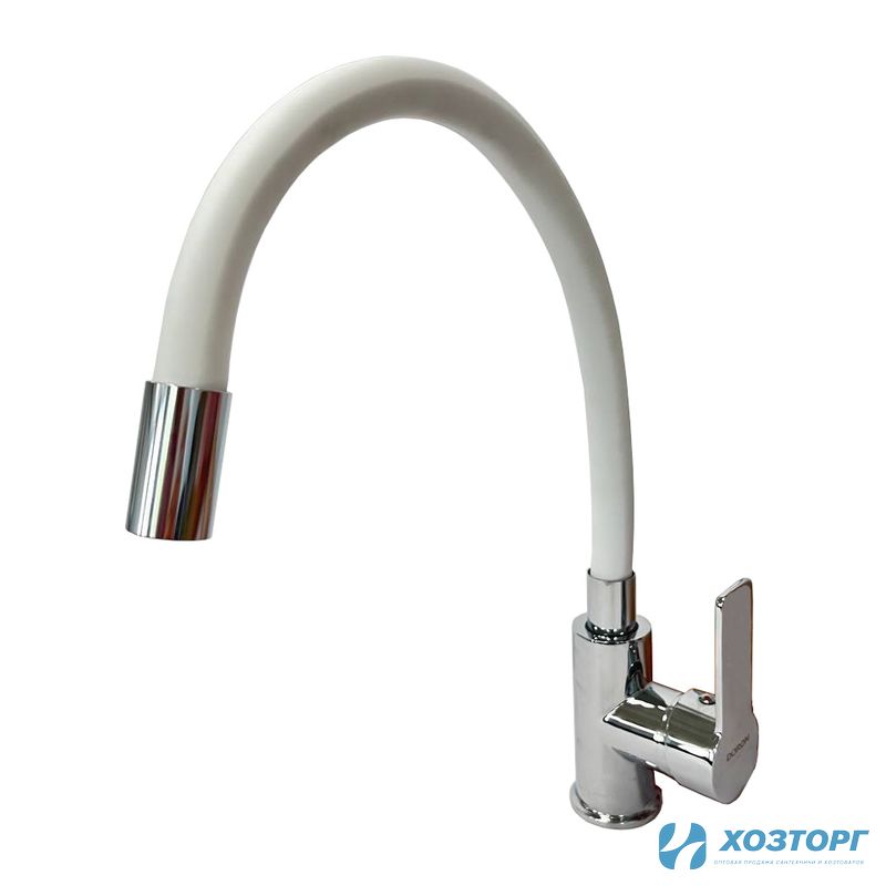 Смеситель  д/кухни DORON DC 2655WHITE-N, шаровый, белый, излив гибкий силиконовый, п/г (1/10) Уценка 20