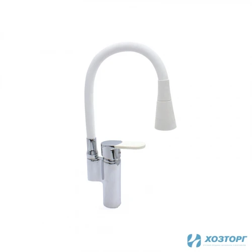 Смеситель  д/кухни DORON DC 2628W-N, шаровый, белый, излив гибкий силиконовый, п/г (1/10) Уценка 35